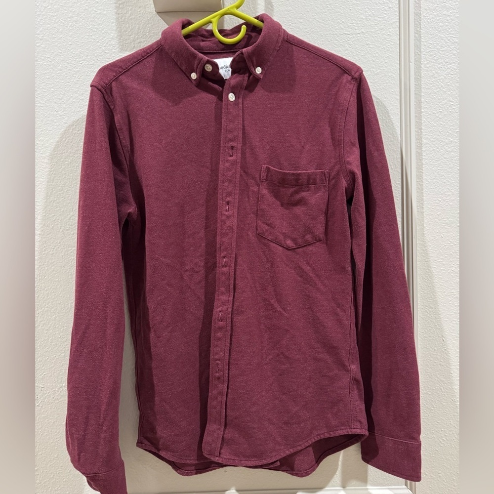 Goodfellow & Co Men's S Maroon Knit Long Sleeve Button-Down Shirt